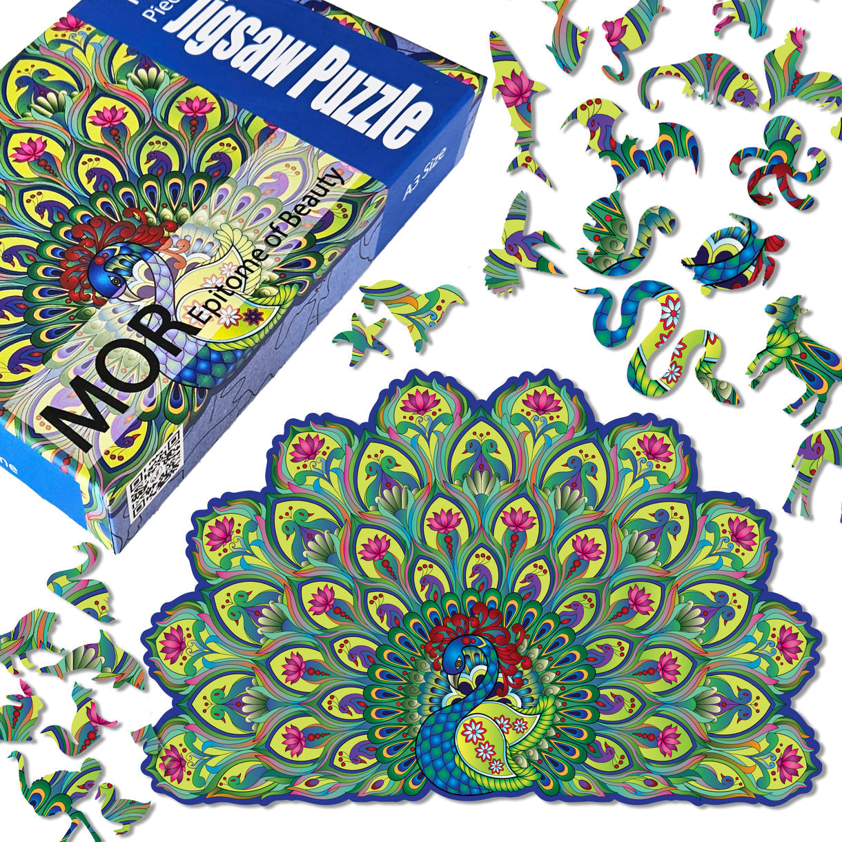 Be a Mowgli Gift Hamper (Peacock) - A3 Jigsaw Puzzle + Spiral Notebook + Jungle Stickers