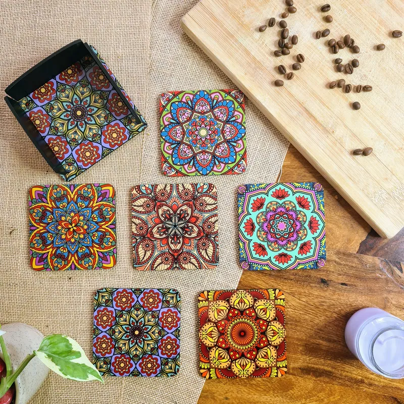 Square Coasters With Stand - Set of 6
