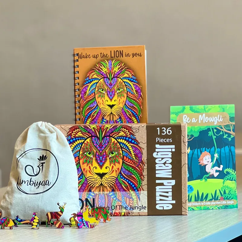 Be a Mowgli Gift Hamper (Lion) - A3 Jigsaw Puzzle + Spiral Notebook + Jungle Stickers