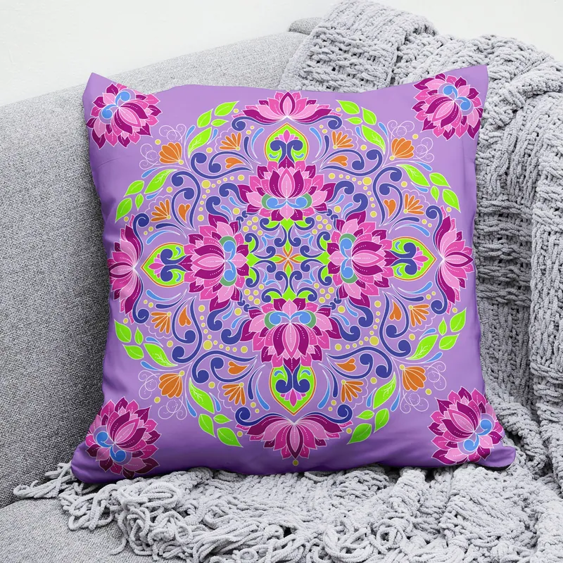 Lavender Mandala Bloom Cushion Cover