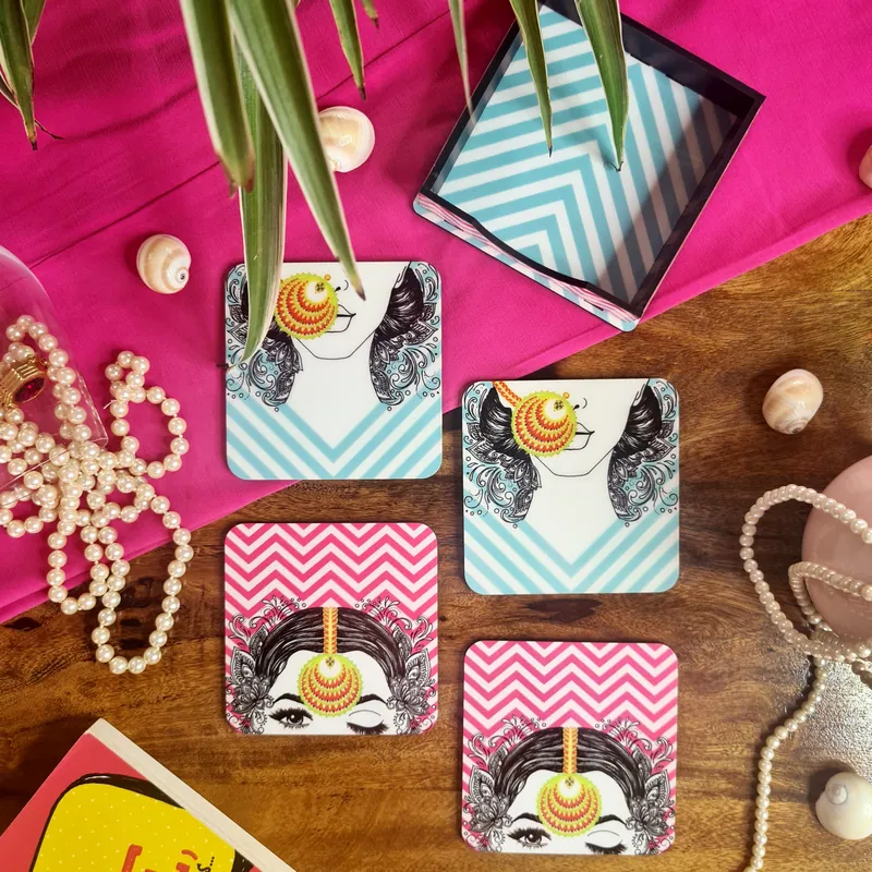 The Indian Nari Coasters - Set of 4 with Case